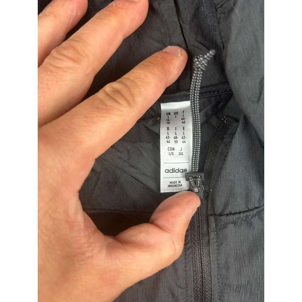 Adidas Jacket Woman's L Black Hooded Full‎ Zip Ultralite Lightweight Polyamide